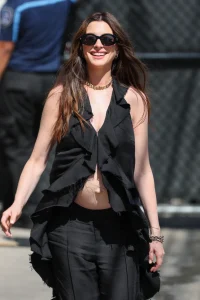 Anne Hathaway Wears Lein with Bvlgari Jewelry in Los Angeles