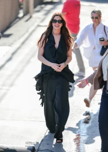 Anne Hathaway Wears Lein with Bvlgari Jewelry in Los Angeles