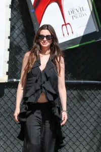 Anne Hathaway Wears Lein with Bvlgari Jewelry in Los Angeles