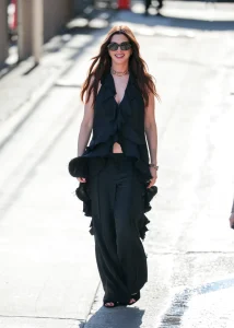 Anne Hathaway Wears Lein with Bvlgari Jewelry in Los Angeles