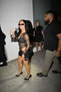 Becky G Wears a Black Lace Bodysuit and Hardware Mini Skirt at Baraja Bendita Party 33 Becky G Wears a Black Lace Bodysuit and Hardware Mini Skirt at Baraja Bendita Party