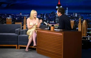 Dakota Fanning in a Pale Gold Midi Dress on The Tonight Show – August 11, 2026