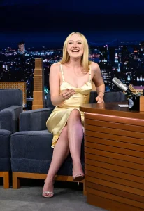 Dakota Fanning in a Pale Gold Midi Dress on The Tonight Show – August 11, 2026