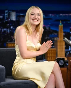 Dakota Fanning in a Pale Gold Midi Dress on The Tonight Show – August 11, 2026