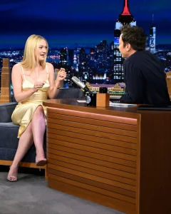 Dakota Fanning in a Pale Gold Midi Dress on The Tonight Show – August 11, 2026