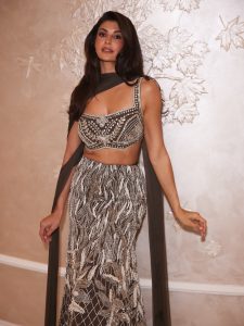Jacqueline Fernandez Sets The Glam Bar High In Sultry Bronze And Charcoal Lehenga