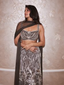 Jacqueline Fernandez Sets The Glam Bar High In Sultry Bronze And Charcoal Lehenga