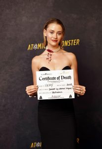Virginia Gardner at Blumhouse and Atomic Monster’s 2025 Dead Carpet Halloween Party in Los Angeles